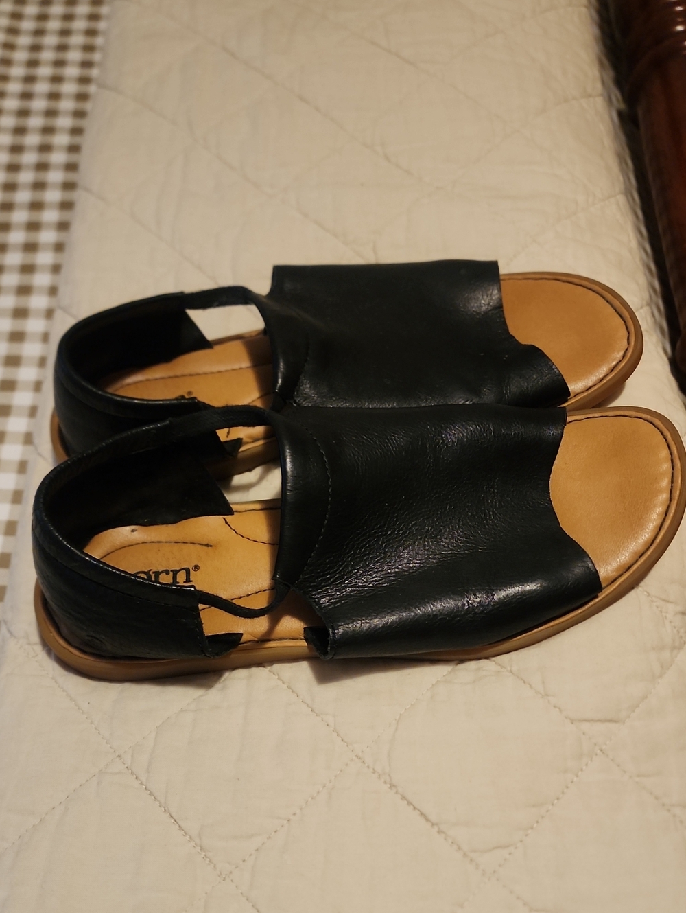 Born Black Slide Sandals with Tan Footbed